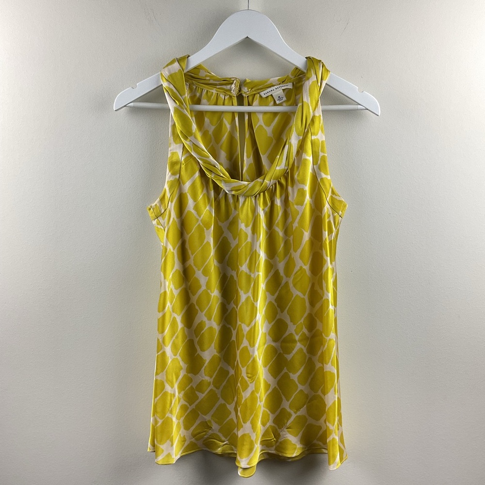 Banana Republic Yellow 100% Silk Giraffe Pattern Sleeveless Blouse Size Medium